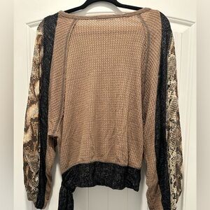 Allie Rae Women’s Peasant Blouse Snakeskin animal print Sleeve, Side Tie